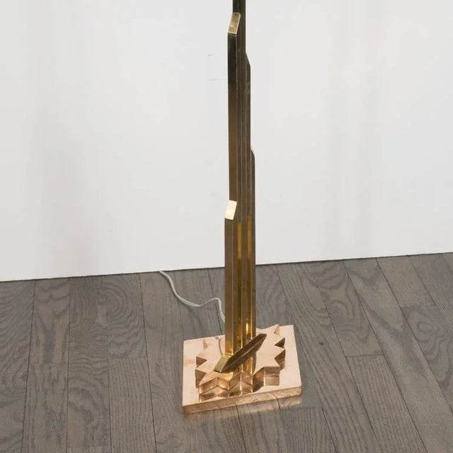 Metal Mid-Century Modernist Floor Lamp in Polished Brass with Custom Lucite Shade For Sale - Image 7 of 9