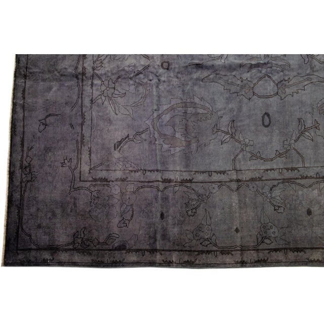 2020s Modern Overdyed Gray Handmade Floral Oversize Wool Rug For Sale - Image 4 of 7