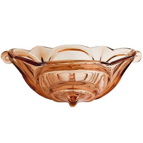 This beautiful vintage rosaline tall pink glass fruit bowl, model Irene, comes from the August Walther & Sons glass...