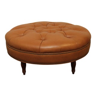 Bradington Young Round Tufted Leather Ottoman For Sale