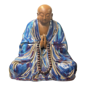 Fine Chinese Shiwan-Style Ceramic Luohan Amitabha in Deep Sea Glaze