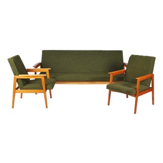 Mid-Century Czech Living Room Set in Beech, 1960s, Set of 3 For Sale