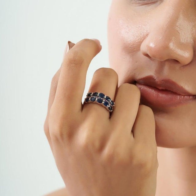 Blue 2.29 Ct Blue Sapphire and Ruby Handmade 925 Sterling Silver Ring, Size 7 For Sale - Image 8 of 15