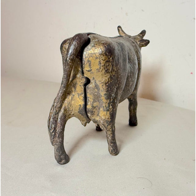 Antique 1920's Cast Iron Gold Cow Animal Still Coin Penny Bank – A.c. Williams For Sale - Image 9 of 11