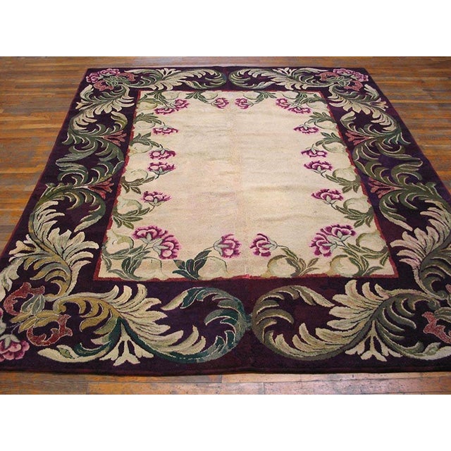 1930s American Hooked Rug ( 7'8" x 9'5" - 234 x 287 ) Antique Floral Hooked - Loop Pile Rug, Circa Date: 1935. This...
