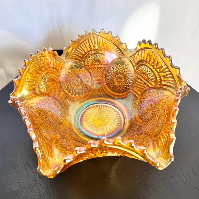 American Vintage Marigold Carnival Glass Bowl For Sale - Image 3 of 7