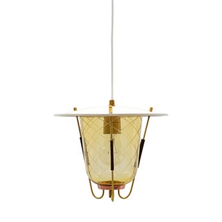 Mid-Century Modern Copper, Brass and Glass Ceiling Lamp, 1950s For Sale