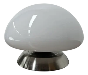 Vintage White Glass and Metal Table Lamp with Touch Switch, 1970s