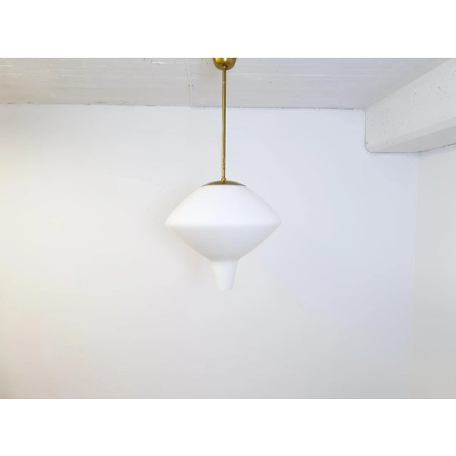 Large Mid-Century Modern Opaline & Brass Pendant from Asea, Sweden, 1940s For Sale - Image 3 of 13