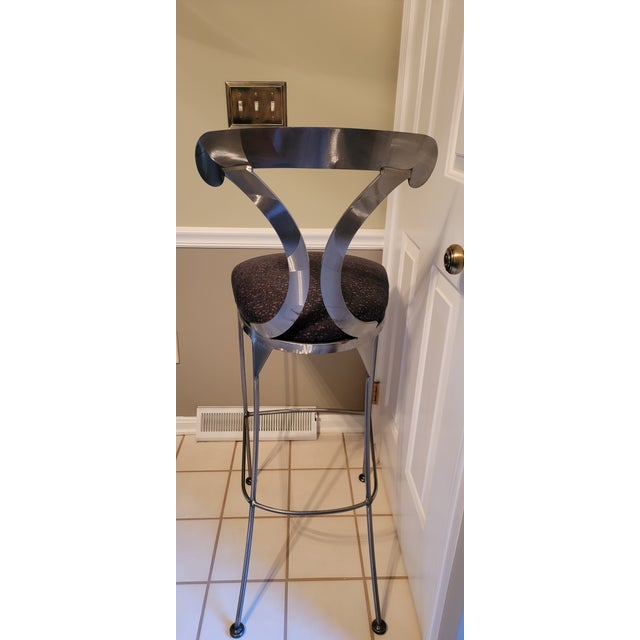 Silver 1990's Pair of Contemporary Bar Stools by Shaver Howard For Sale - Image 8 of 11