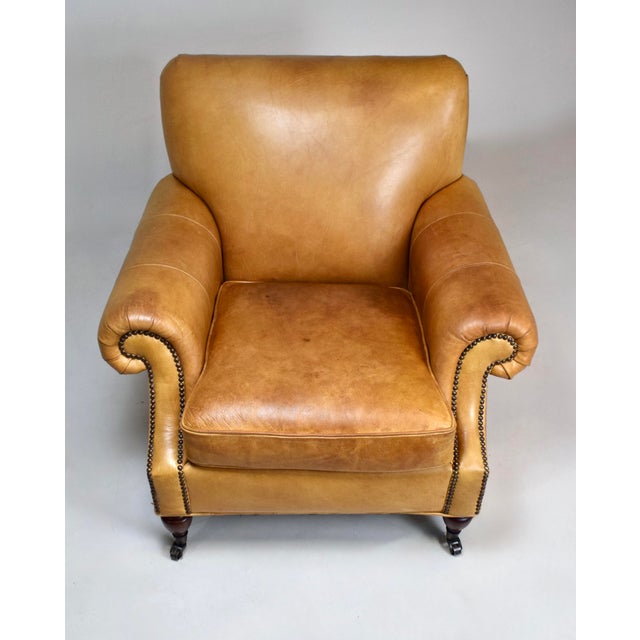 Pottery Barn Pottery Barn Brooklyn Leather Armchair on Casters For Sale - Image 4 of 12