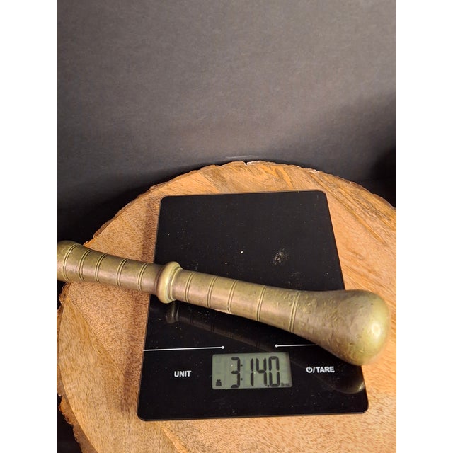 18th C Antique Solid Brass Mortar Pestle Set Heavy 15lb Judaica Apothecary For Sale - Image 13 of 17