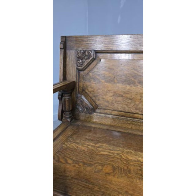 Wood Vintage Oak Monks Bench, 1920 For Sale - Image 7 of 13