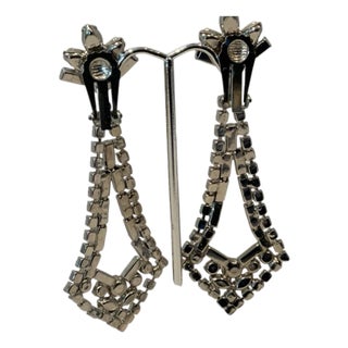 1980s Glamorous Very Long Rhinestone Drop Earrings, A Pair For Sale