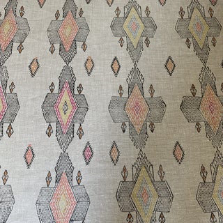 Christopher Farr Cloth Tribal Hand Printed Linen Fabric- 2 1/2 Yards For Sale