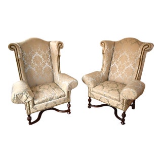 Lee Jofa William and Mary Wingback Chairs For Sale