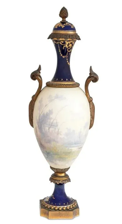 Sevres Blue Ground Porcelain Ovoid Vase | Chairish