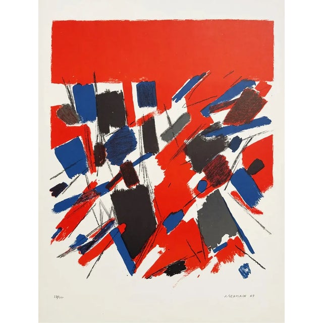 Jacques Germain - Abstraction in Red, Abstract Composition - 1969 Beautiful and decorative Original Hand-signed...