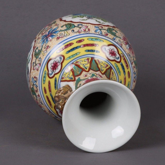 Rose Vintage Famille Rose Twin-Handled Vase With Lotus Medallion For Sale - Image 8 of 9
