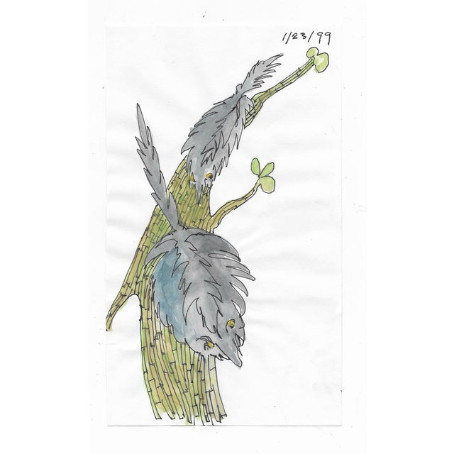 1998 painting of two possums climbing up or down a tree. Watercolor on paper, unsigned but dated 1-23-1999