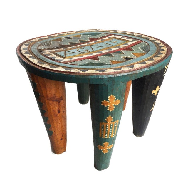 Vintage African Colorful Wood Nupe Stool/Table Nigeria 13