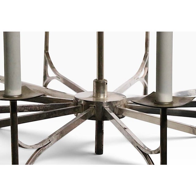 Large 12 Light Silver Plate Spoke Form Chandelier by Sciolari For Sale - Image 15 of 18