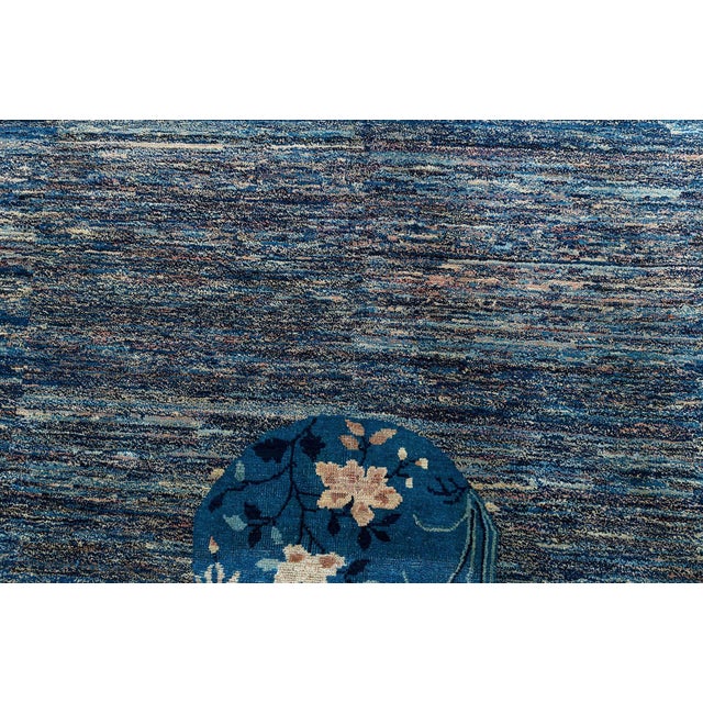 Doris Leslie Blau Vintage Chinese Floral Navy Blue Hand-Knotted Wool Rug For Sale In New York - Image 6 of 10