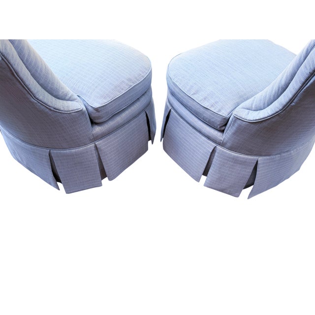 Vintage Century Furniture Channel Back Newly Upholstered Blue Scalamandre Fabric Slipper Chairs - A Pair For Sale In Houston - Image 6 of 7