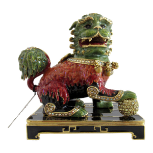 Jay Strongwater Limited Edition Enameled & Swarovski Crystal Embellished Foo Dog