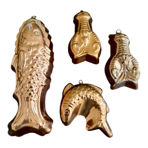 Collection of Four Coastal Copper Fish and Lobster Molds