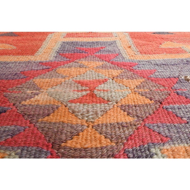 Pink 1970s Vintage Handmade Turkish Wool Cotton Pink Runner Rug For Sale - Image 8 of 11