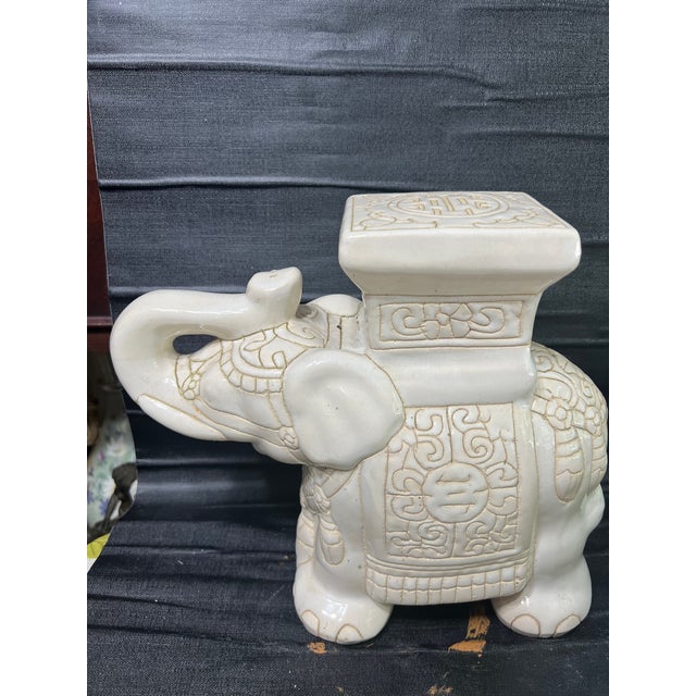 Off-white Vintage Elephant White Ceramic Glazed Stand Planter For Sale - Image 8 of 12
