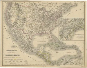 German Map of the United States, Central America and the West Indies, 1870