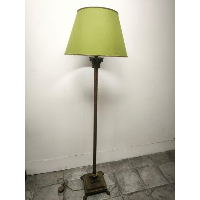 1980s Floor Lamp with Brass Capitals and Fabric Lampshade, 1980s For Sale - Image 5 of 18