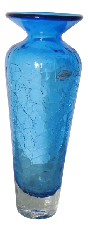 Late 20th Century Blenko Blue Crackle Glass Vase