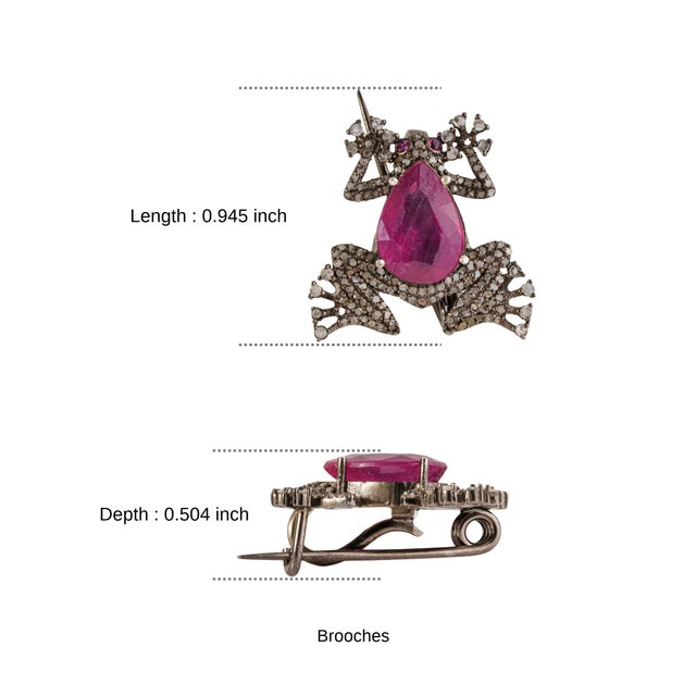 1890s Revival Inspired Silver & 3Ct Natural Ruby Diamond Pavé Frog Brooch Pendant For Sale - Image 11 of 14