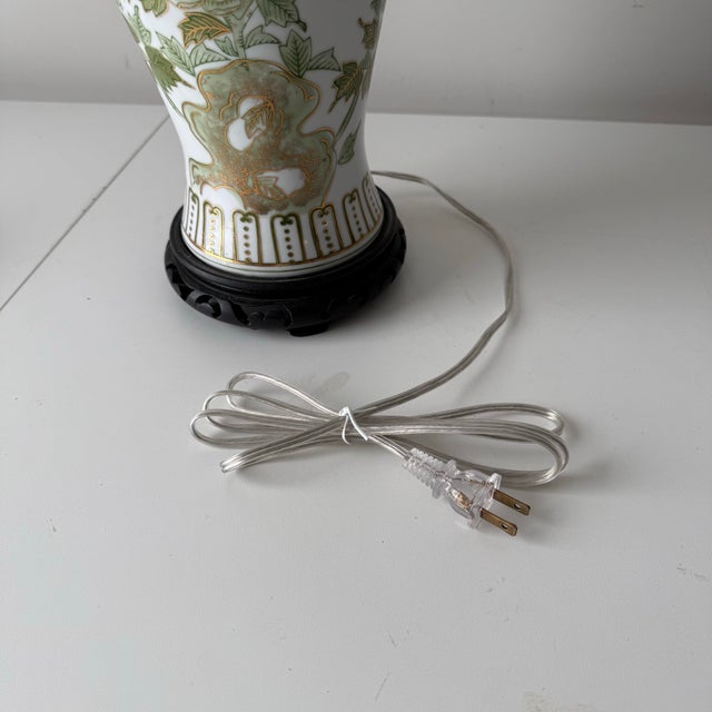 1960s Green and White Chinoiserie Porcelain Table Lamp For Sale - Image 10 of 10