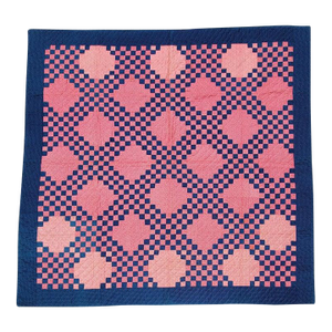 19th Century Indigo Blue Irish Chain Quilt on a Red Calico Ground