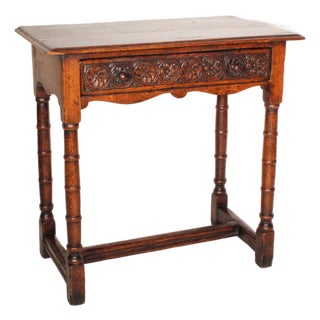 Antique Tudor Style Oak Side Table For Sale
