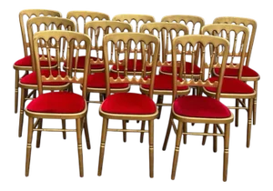 Louis Style Upholstered Gilt Wood Dining Chairs, Set of 12