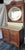 French Antique Oak Washstand / Vanity With a Marble Top, Oval Beveled Mirror, and Floral Carvings For Sale - Image 4 of 12