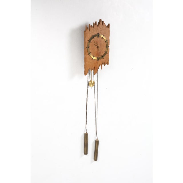 Mid-Century Modern 1960s German Oak & Brass Wall Clock For Sale - Image 3 of 10