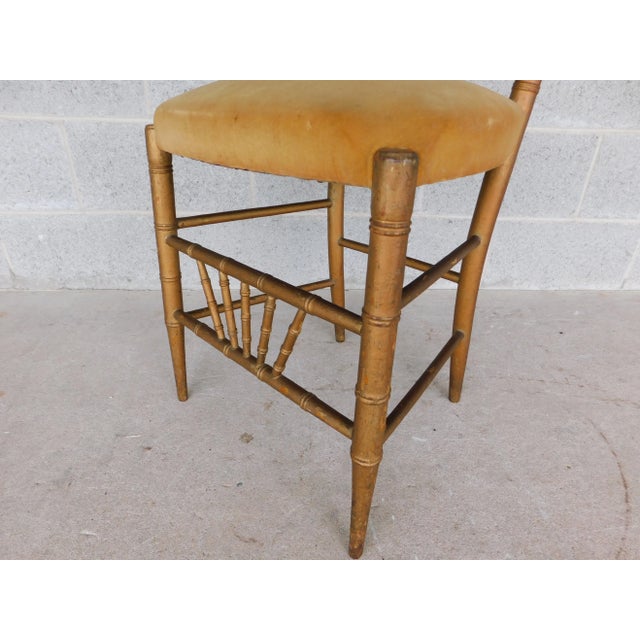 Early 20th Century Antique Gold Painted Faux Bamboo Music Box Seat Accent Chair For Sale - Image 5 of 12