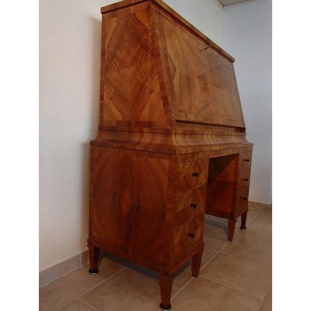 Art Deco Walnut Secretaire with Birch Inlay & 16 Drawers, 1920s For Sale - Image 11 of 18