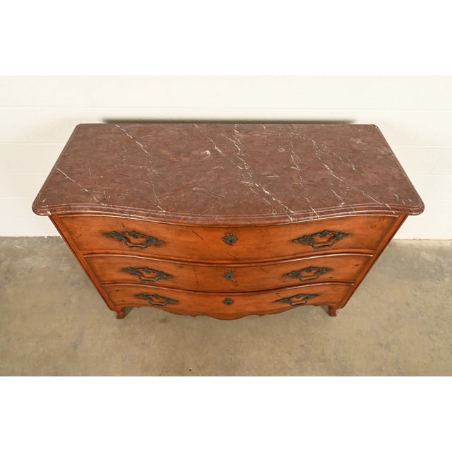 Ralph Lauren French Provincial Louis XV Carved Walnut Marble Top Commode or Chest of Drawers For Sale In South Bend - Image 6 of 16