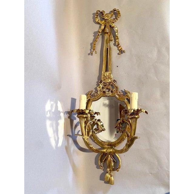 Metal Late20C French Maker Louis XVI Antique Bronze Sconces Wall Lamps -Pair For Sale - Image 7 of 18