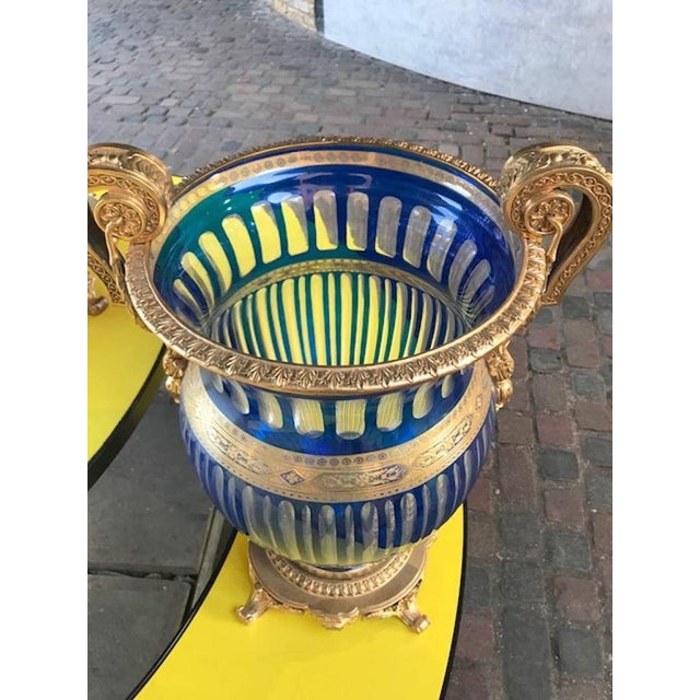 Metal 20th Century Bohemian Crystal Urns in Blue, Set of 2 For Sale - Image 7 of 9