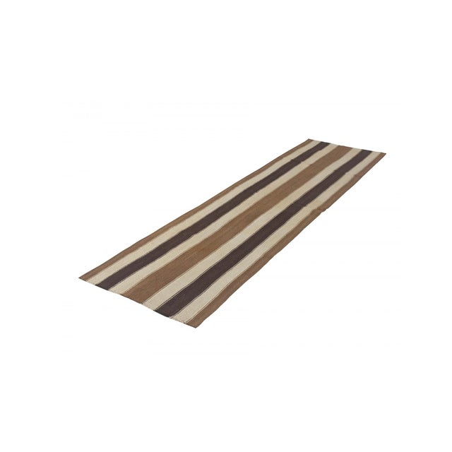 Mid-Century Modern Striped Vintage Brown Kilim Runner Rug - 2`3" X 8`8" For Sale - Image 3 of 6