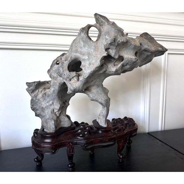 White Extraordinary Chinese Taihu Scholar Stone Rare Form on Display Stand For Sale - Image 8 of 18