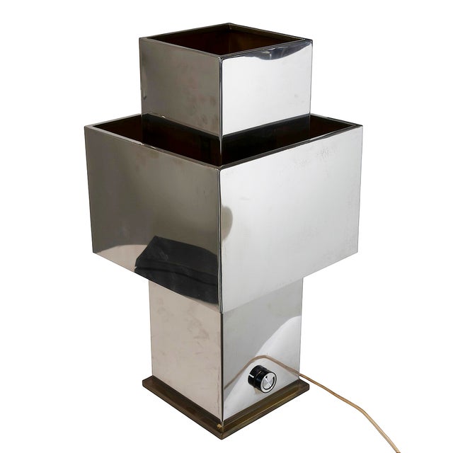 Vintage Love Table Lamp in Stainless Steel and Brass, 1970s For Sale - Image 5 of 8